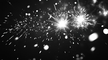 Sparkling Fireworks  Black and White  Festive Background