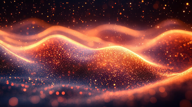 A vibrant glowing wave flows through abstract particles, symbolizing the essence of change and expansion, evoking growth, transformation, and progress in a modern, dynamic setting.

