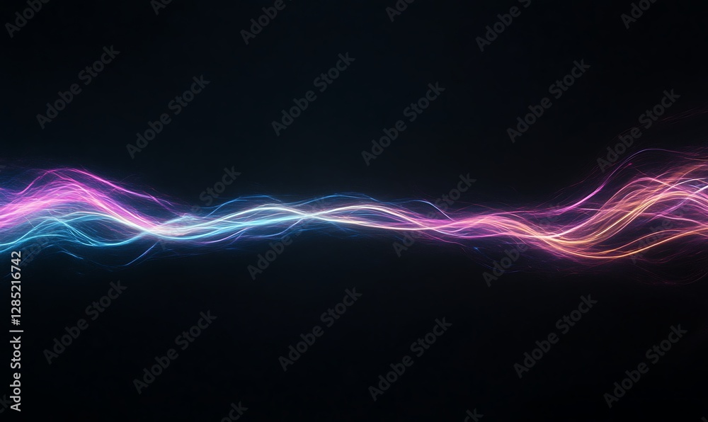 Fototapete abstract light waves in vibrant pink and blue against a dark background, creating a dynamic visual e