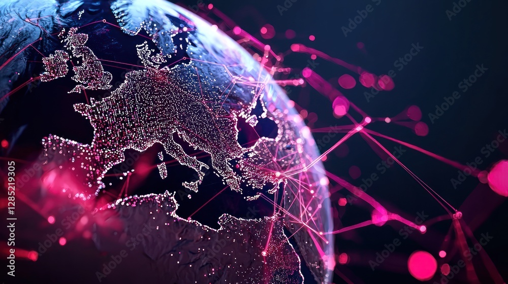 Wall mural a vibrant digital representation of europe showcasing interconnected networks and data flow