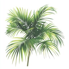 Lush green palm fronds isolated on white.