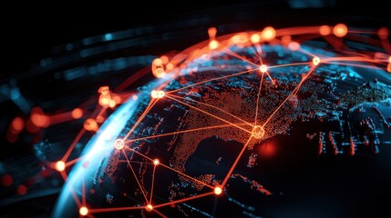 A digital globe with interconnected lines representing global communication and technology