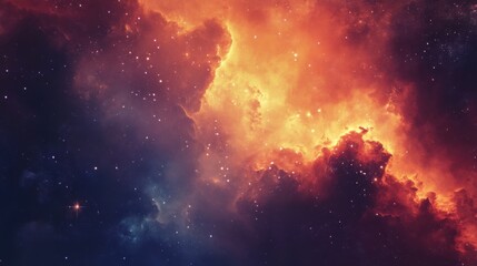 Naklejka premium Orange and Blue Nebula with Stars