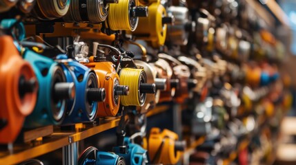 Shelves of Multi-Colored Wire Spools and Reels