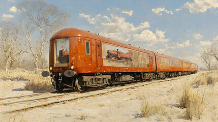 Fototapeta premium Rusty Red Train Through Australian Outback
