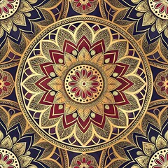 Fototapeta premium Seamless pattern, pattern, watercolor, exquisite mandala with gold elements in oriental style, oriental harmony, spiritual ornaments