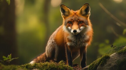 Fototapeta premium Close-up of a Red Fox Surrounded by Lush Green Nature