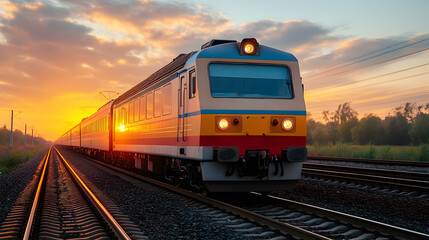 Obraz premium Sunrise Train Journey Across Countryside