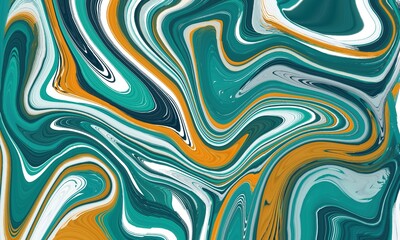 A mesmerizing abstract fluid art pattern with swirling shades of teal, white, gold, and black, creating a dynamic and organic marbled effect.