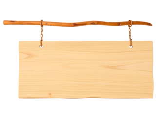 A blank brown wooden sign hanging from a rope, ready for your message