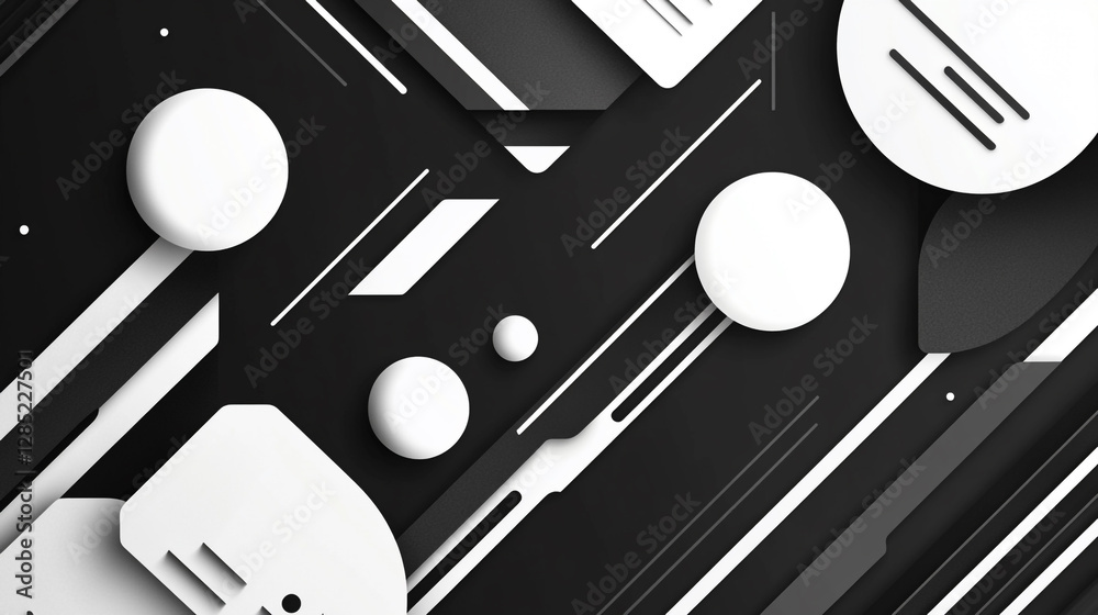 Fototapete Abstract shapes circle line triangle square in flat white design pattern, Monochrome seamless patterns and sharp contrast and details textured, White modern Abstract background.