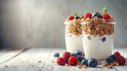 Delicious and Healthy Yogurt Parfaits with Granola and Fresh Berries