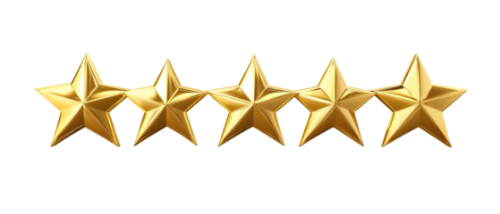 Golden Five-Star Rating Review Icon on transparent background, PNG, Representing Excellence and Customer Satisfaction 