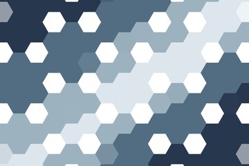Abstract hexagonal grid in blue and navy soft tones, forming a geometric honeycomb pattern with structured symmetry. Modern tile concept