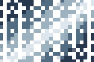 Pixel square abstract pattern in blue and navy soft tones, forming a structured geometric square design with a digital mosaic effect. Contemporary concept