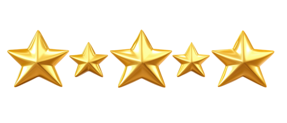 Golden Five-Star Rating Review Icon on transparent background, PNG, Representing Excellence and Customer Satisfaction 
