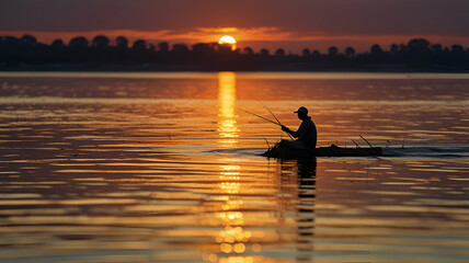 silhouette of a man in a kayak