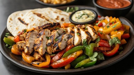 Grilled Chicken Fajitas with Peppers and Tortillas