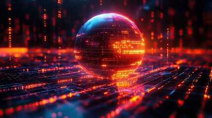 Obraz premium A digital globe surrounded by floating data points, dynamically representing global connectivity and technology.