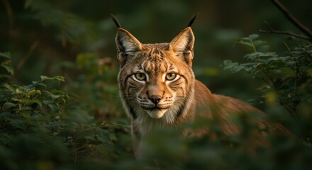 Fototapeta premium Lynx Portrait in Forest Undergrowth Gaze of a Wild Predator