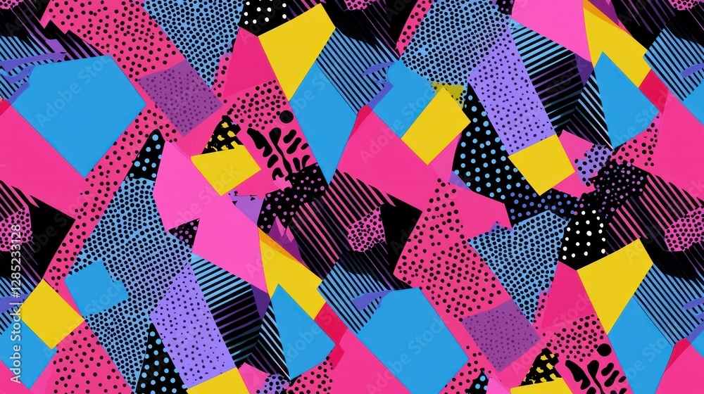 Wall mural vibrant abstract geometric pattern featuring bold colors and diverse shapes in a dynamic arrangement