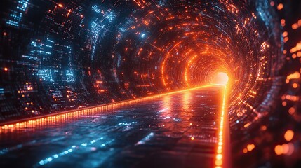 Fototapeta premium A digital tunnel of data and technology, pulsating with energy.