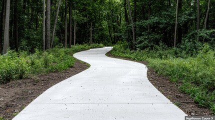 Winding Concrete Path Through Woods, Suitable for Hiking or Biking