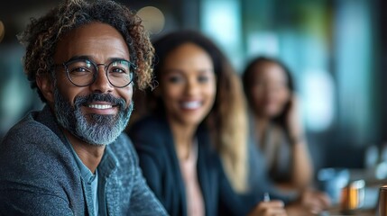 Fototapeta premium A diverse team brainstorms financial strategies in a modern boardroom, focused on strategic planning, problem-solving, and achieving financial goals.