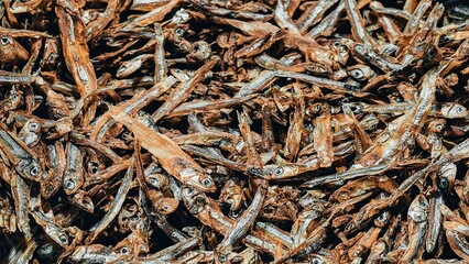 A Detailed Close-Up of Dried Anchovies Displaying Rich Textures