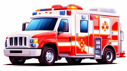 Emergency medical service ambulance on white background