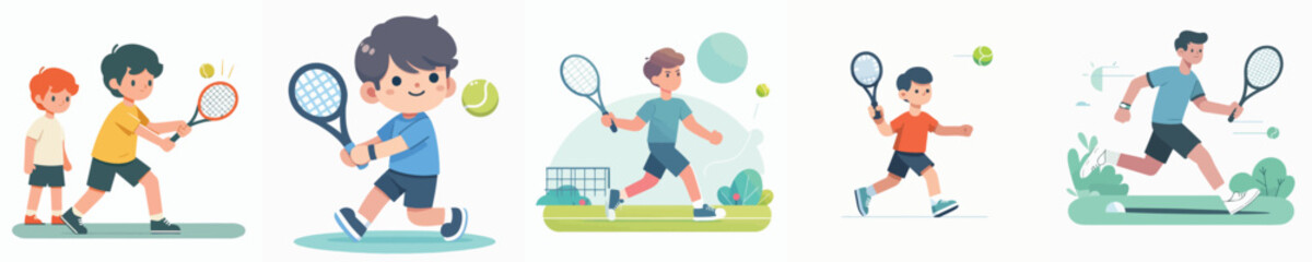 vector collection of boys playing tennis