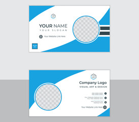 business card design polygonal shape and circle blue color shape