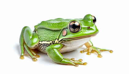 Obraz premium Green frog posing, white background, studio shot, wildlife photography