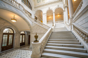 Naklejka premium Elegant marble staircase in grand architectural interior