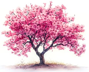 Fototapeta premium Watercolor painting of cherry blossoms blooming in spring