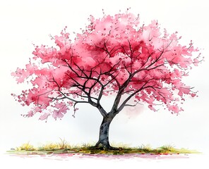 Obraz premium Watercolor painting of cherry blossoms blooming in spring