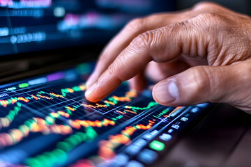 Naklejka premium Hand analyzing stock market data on laptop