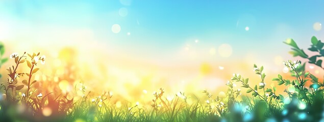 Obraz premium Sunrise meadow flowers, vibrant colors, dreamy bokeh