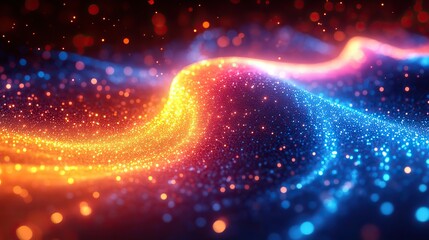 Fototapeta premium A dynamic image of fiber optic cables with soft colors creates a smooth flow. Vibrant hues of blue, orange, and yellow blend seamlessly, evoking a sense of motion and energy.