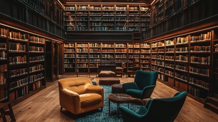 A cozy library ambiance perfect for evening reading.