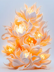 Naklejka premium Illuminated ceramic flower sculpture, studio shot, light background, home decor