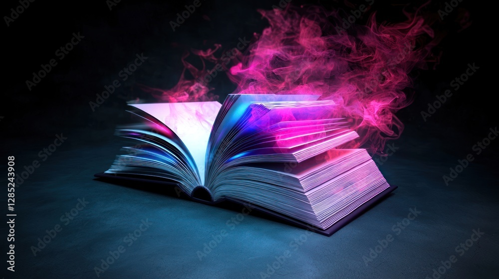 Canvas Prints an open book with vibrant, swirling smoke emanating from its pages in a dark setting