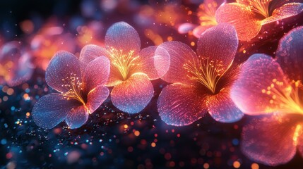 Glowing fantasy flowers in a futuristic garden neon glow