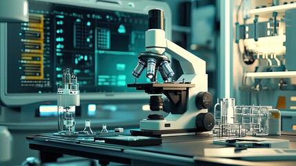 High tech microscope in a modern science laboratory environment
