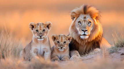 Obraz premium Lion pride sunset savanna family portrait wildlife