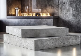 Floor podium featuring a stone rendering and grunge texture.