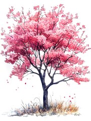 Fototapeta premium Watercolor painting of cherry blossoms blooming in spring