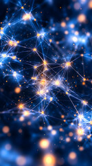 Network connections, glowing nodes, dark background, data flow visualization, tech concept