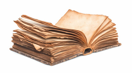 Naklejka premium Open antique book, aged pages, white background, history, education