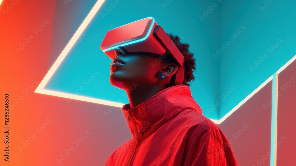 Fototapete Neon Futuristic Vision Digital Avatar in LED-Illuminated Smart-Tech Outfit for High-Tech Branding and Tech-Driven Storytelling in Modern Virtual Realities